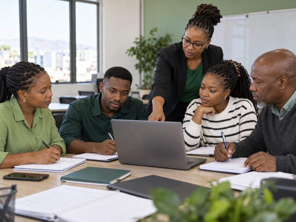 Adult learners practising workplace skills