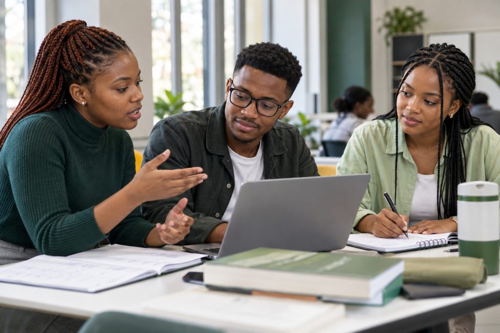 Young adults collaborating on a study activity