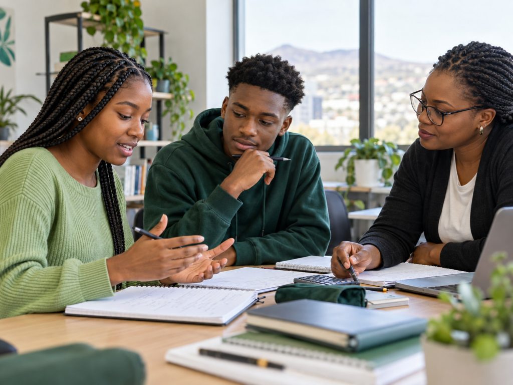 Young adults preparing for university study with a tutor
