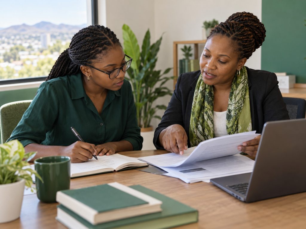 Illustrative researcher receiving feedback on a research draft.